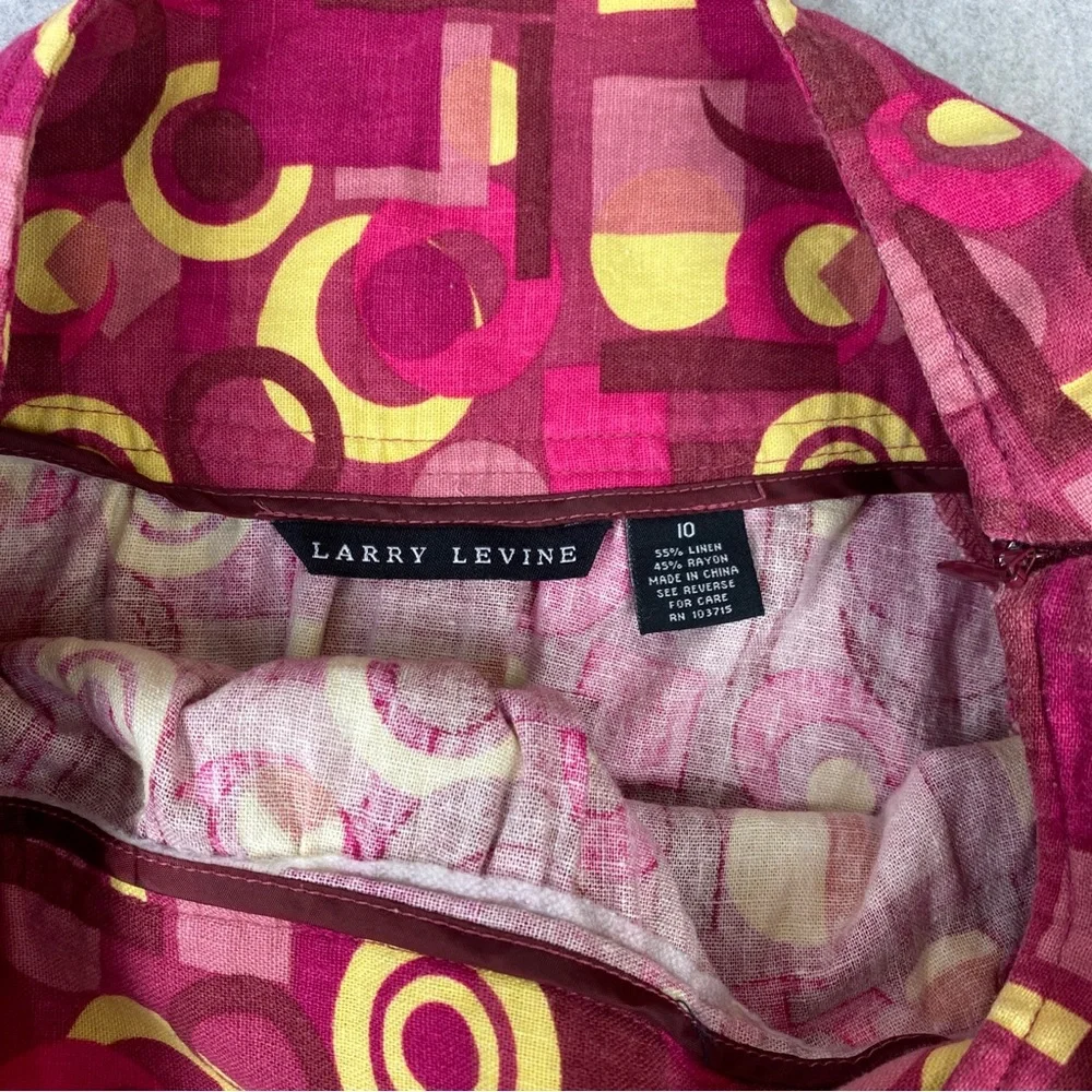 Larry Levine Linen Blend A-line Skirt Pink Yellow Geometric Pattern Size 10